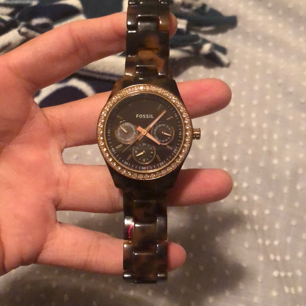 Tortoise shell fossil watch